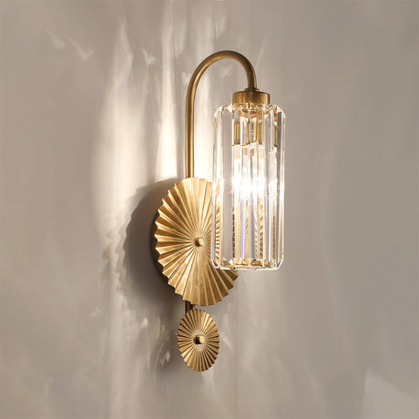 Art Deco Wall Sconce  Crystal Glass Cylinder With Brass Sunburst - Product detail 14