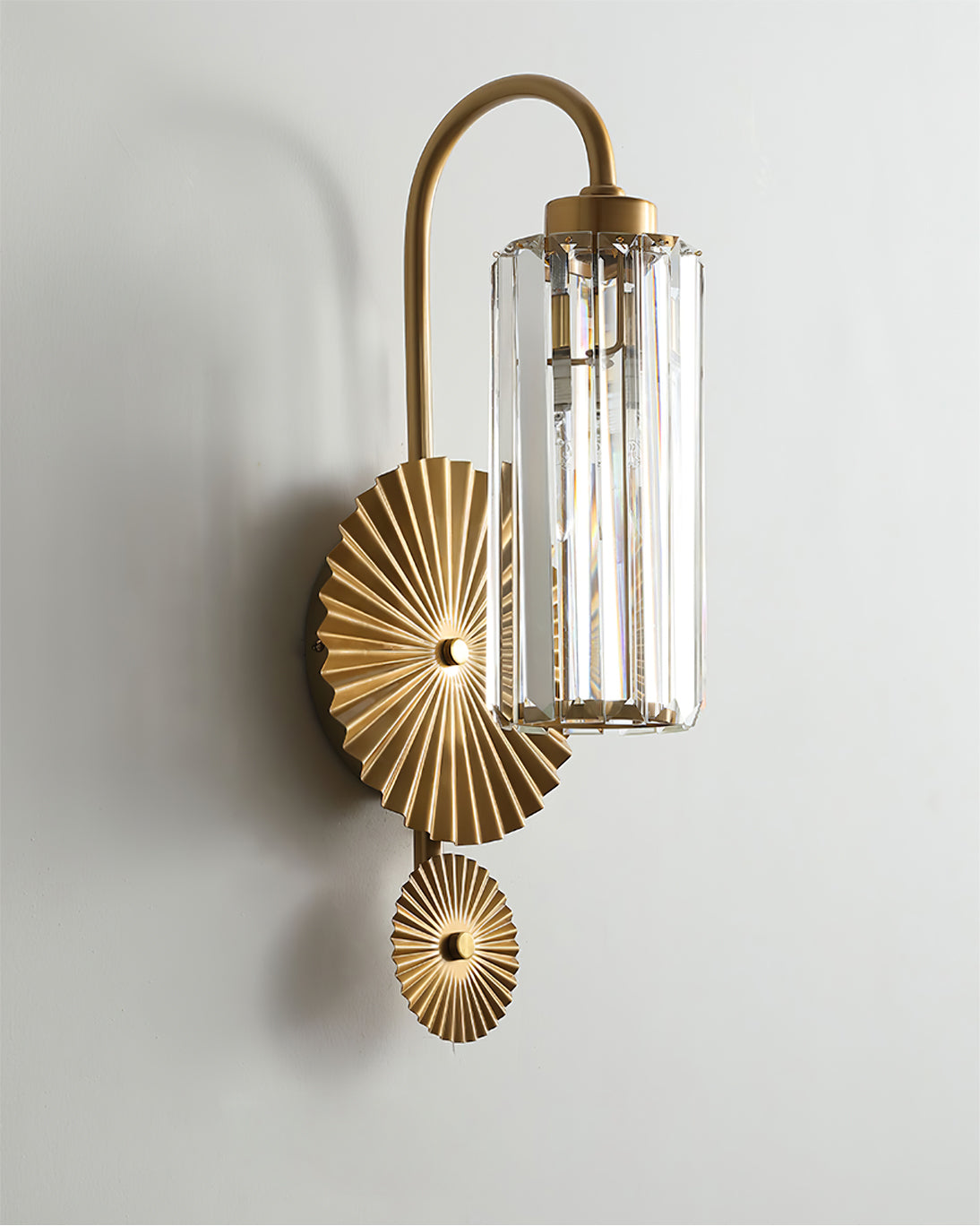 Art Deco Wall Sconce  Crystal Glass Cylinder With Brass Sunburst - Product detail 7