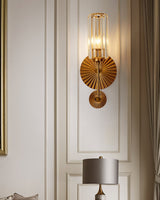 Art Deco Wall Sconce  Crystal Glass Cylinder With Brass Sunburst - Product detail 8