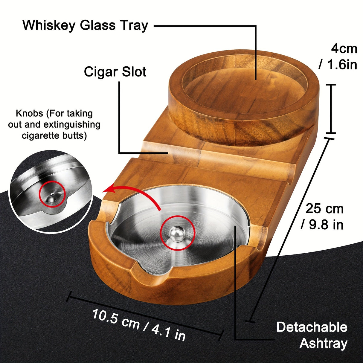 Wooden Cigar Ashtray  Crystal Whiskey Glass Tray Set - Product detail 5