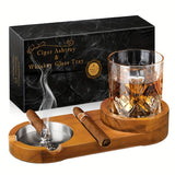 Wooden Cigar Ashtray  Crystal Whiskey Glass Tray Set - Product detail 7