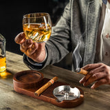 Wooden Cigar Ashtray  Crystal Whiskey Glass Tray Set - Product detail 9