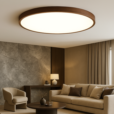 Wood Grain Ceiling Light  Round LED Flush Mount Fixture - Product showcase