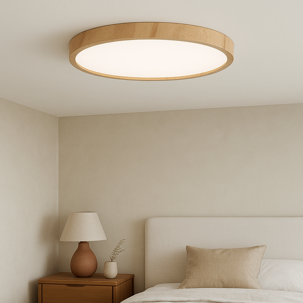 Wood Grain Ceiling Light  LED Round Flush Mount - Detailed view