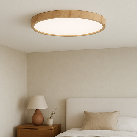 Wood Grain Ceiling Light  LED Round Flush Mount - Detailed view