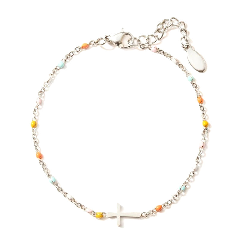 Cross Charm Bracelet  Colorful Beaded Silver Chain - Product detail 4