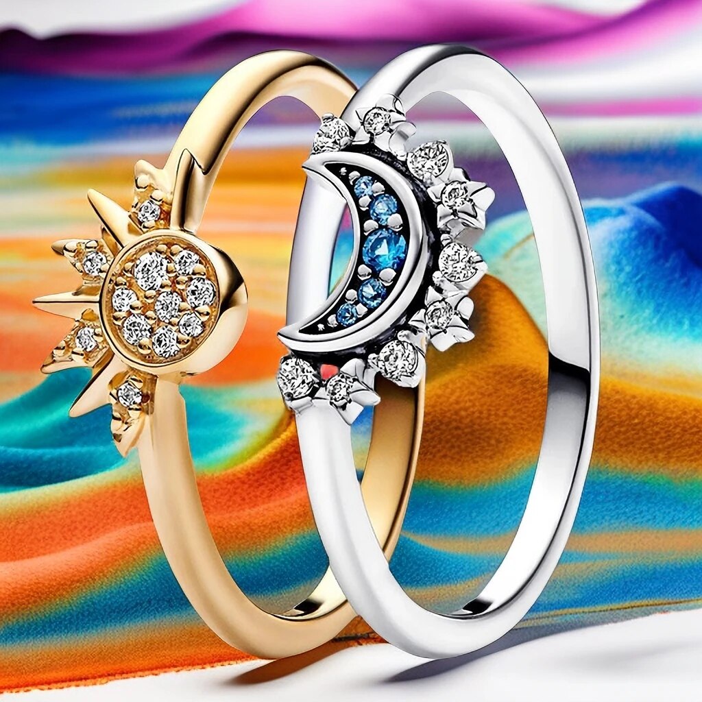 Sun Moon Ring  Sterling Silver Two-Tone Celestial Design - Product example