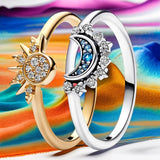 Sun Moon Ring  Sterling Silver Two-Tone Celestial Design - Product example
