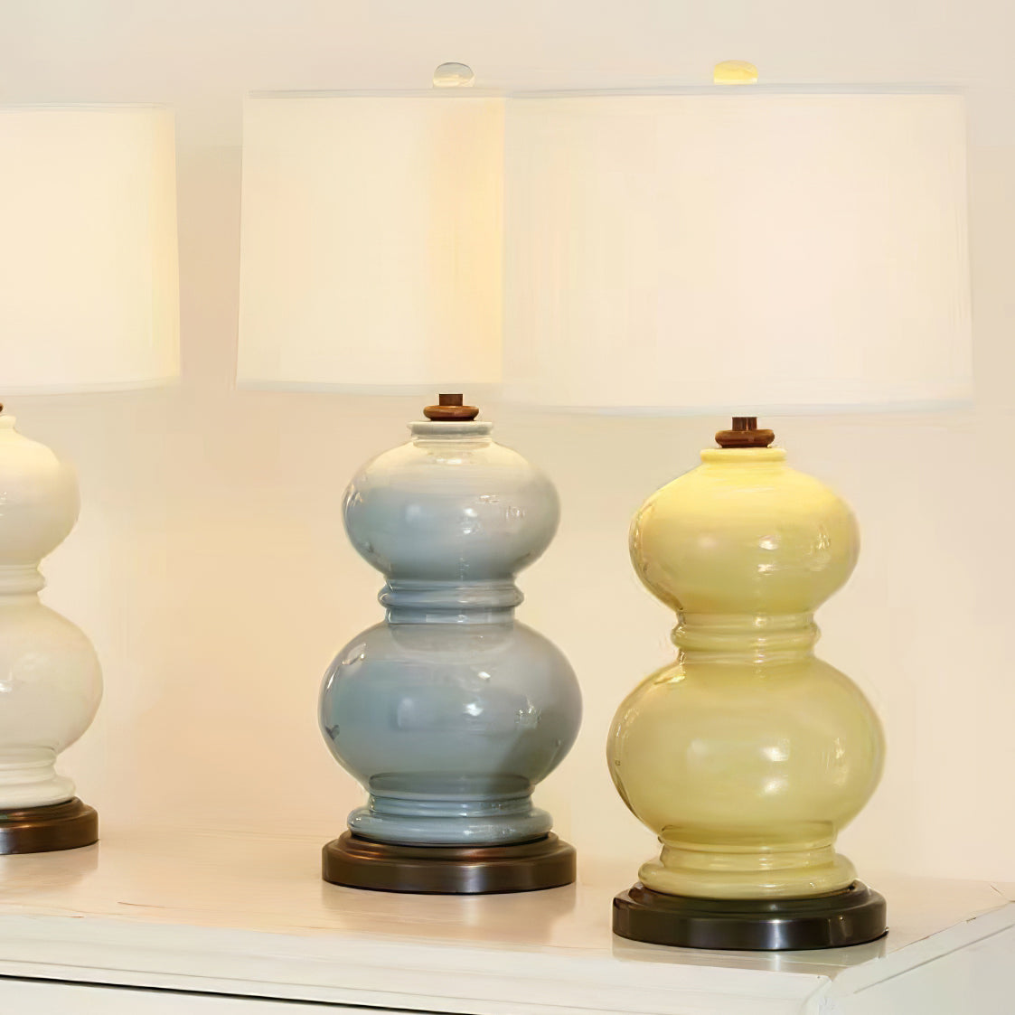 Ceramic Table Lamp  White Gourd Base with Linen Shade - Product detail 13