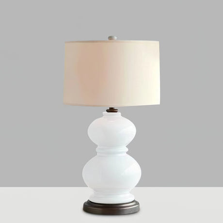 Ceramic Table Lamp  White Gourd Base with Linen Shade - Product example