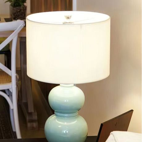 Ceramic Table Lamp  White Gourd Base with Linen Shade - Product detail 4