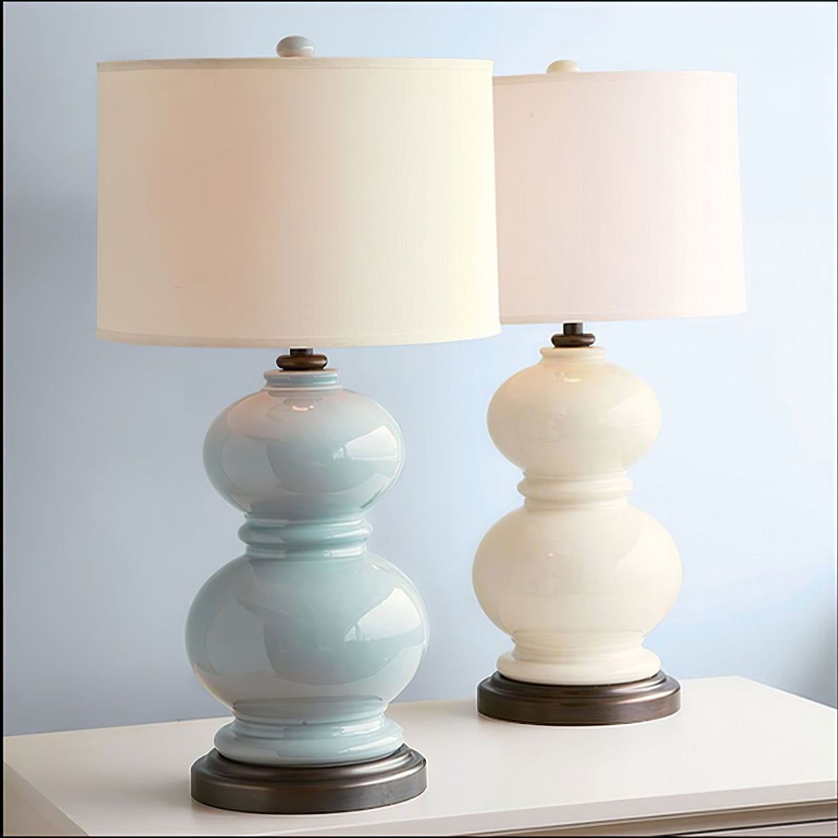 Ceramic Table Lamp  White Gourd Base with Linen Shade - Product detail 5