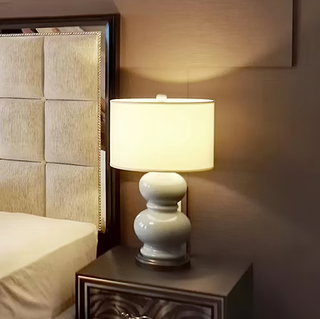 Ceramic Table Lamp  White Gourd Base with Linen Shade - Product detail 9