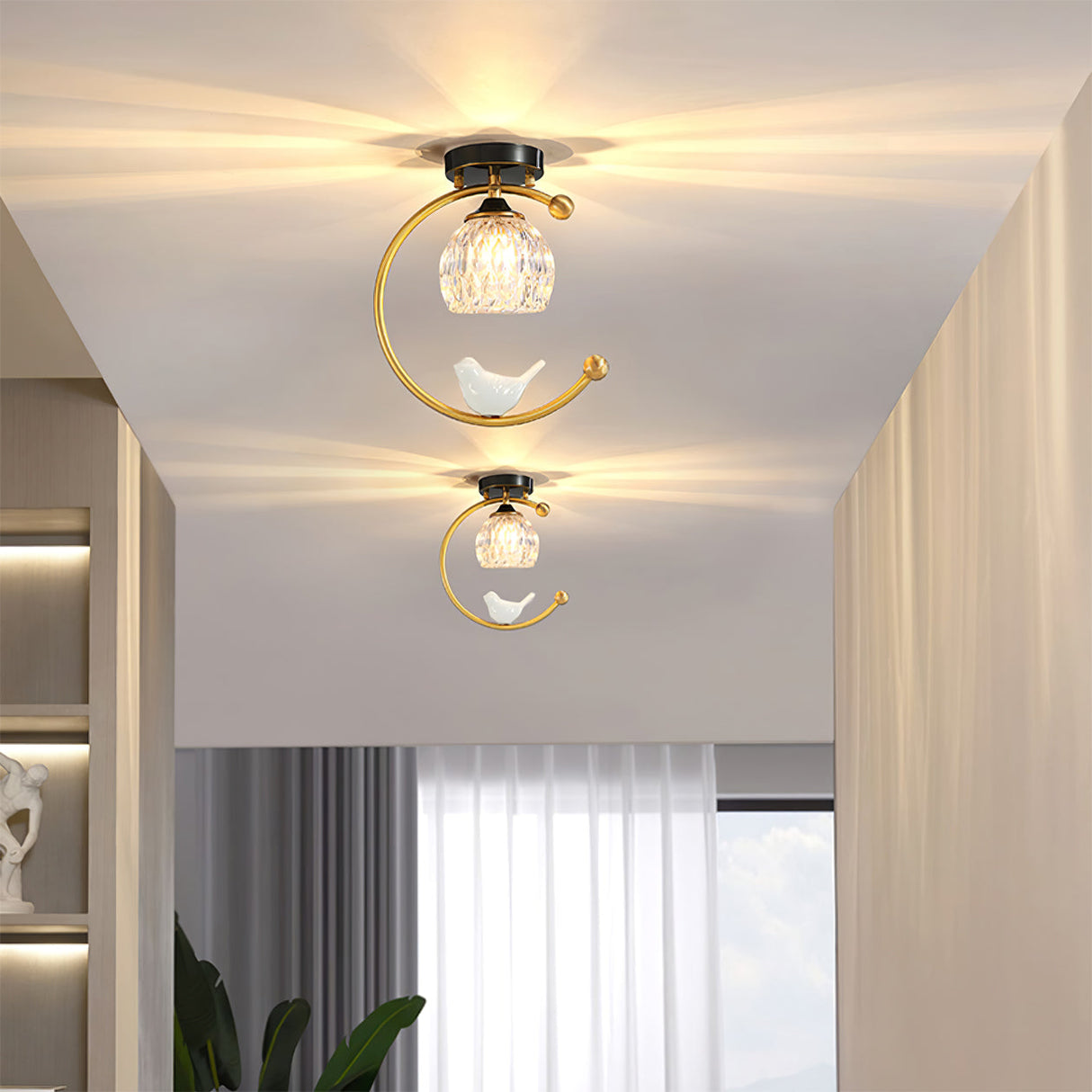 Modern Bird Ceiling Light  Brass Frame Glass Shade - Product detail 8