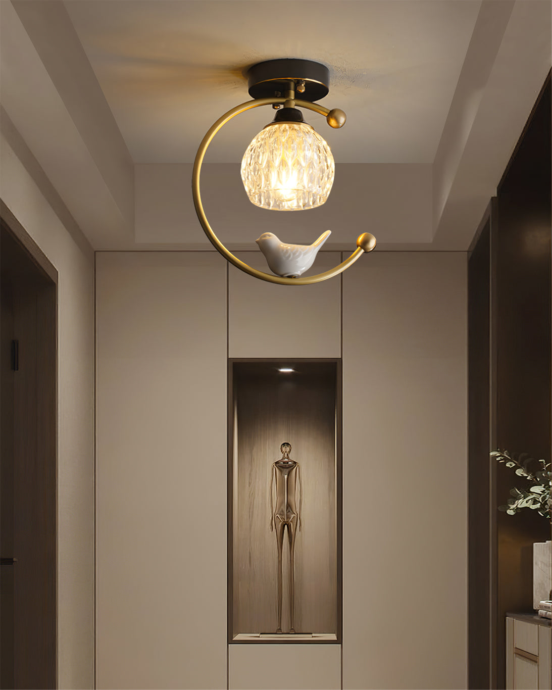 Modern Bird Ceiling Light  Brass Frame Glass Shade - Product detail 11