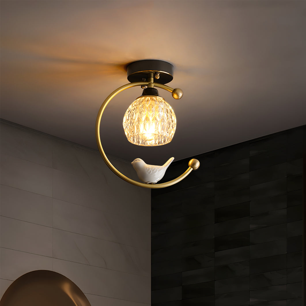 Modern Bird Ceiling Light  Brass Frame Glass Shade - Product detail 14
