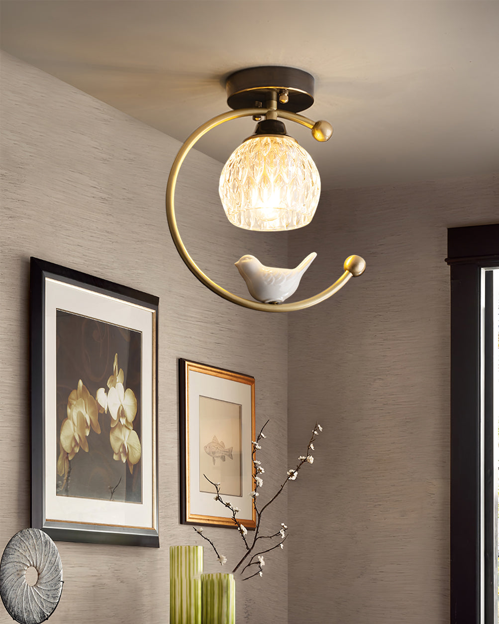 Modern Bird Ceiling Light  Brass Frame Glass Shade - Product detail 9