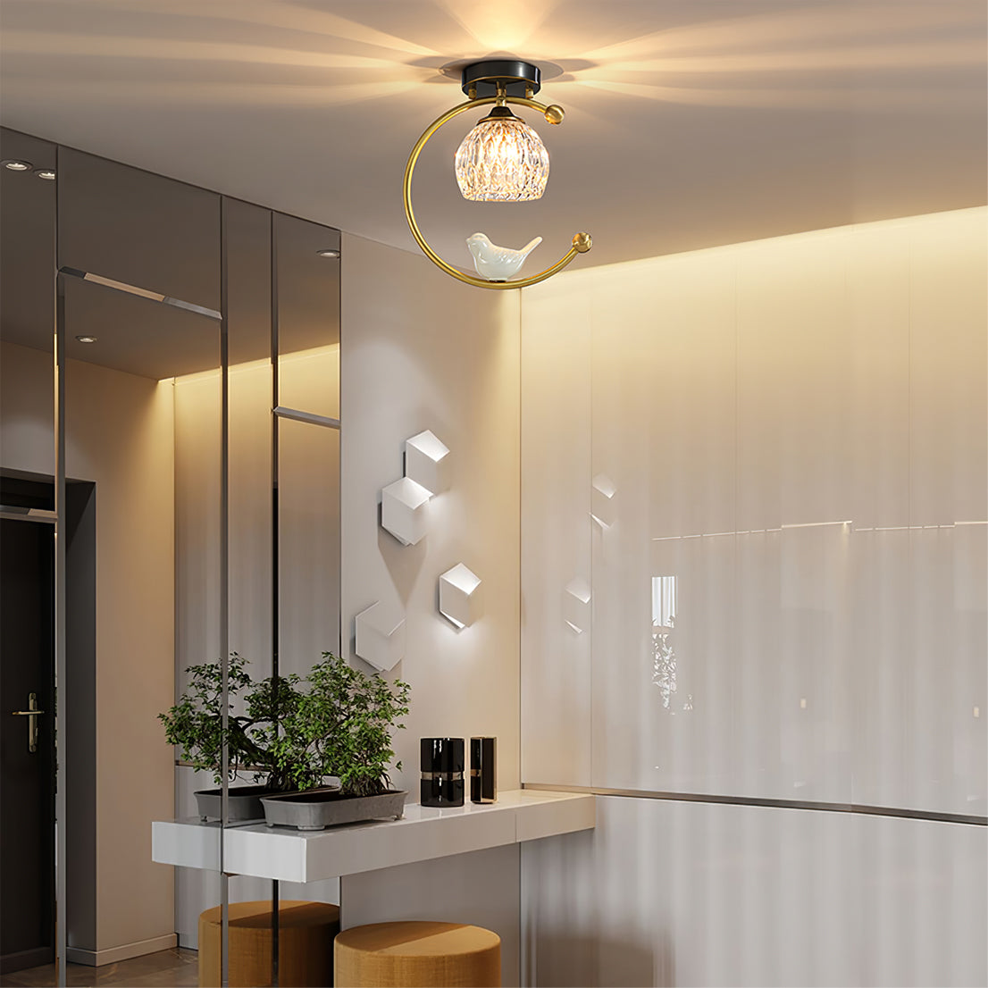 Modern Bird Ceiling Light  Brass Frame Glass Shade - Product detail 16