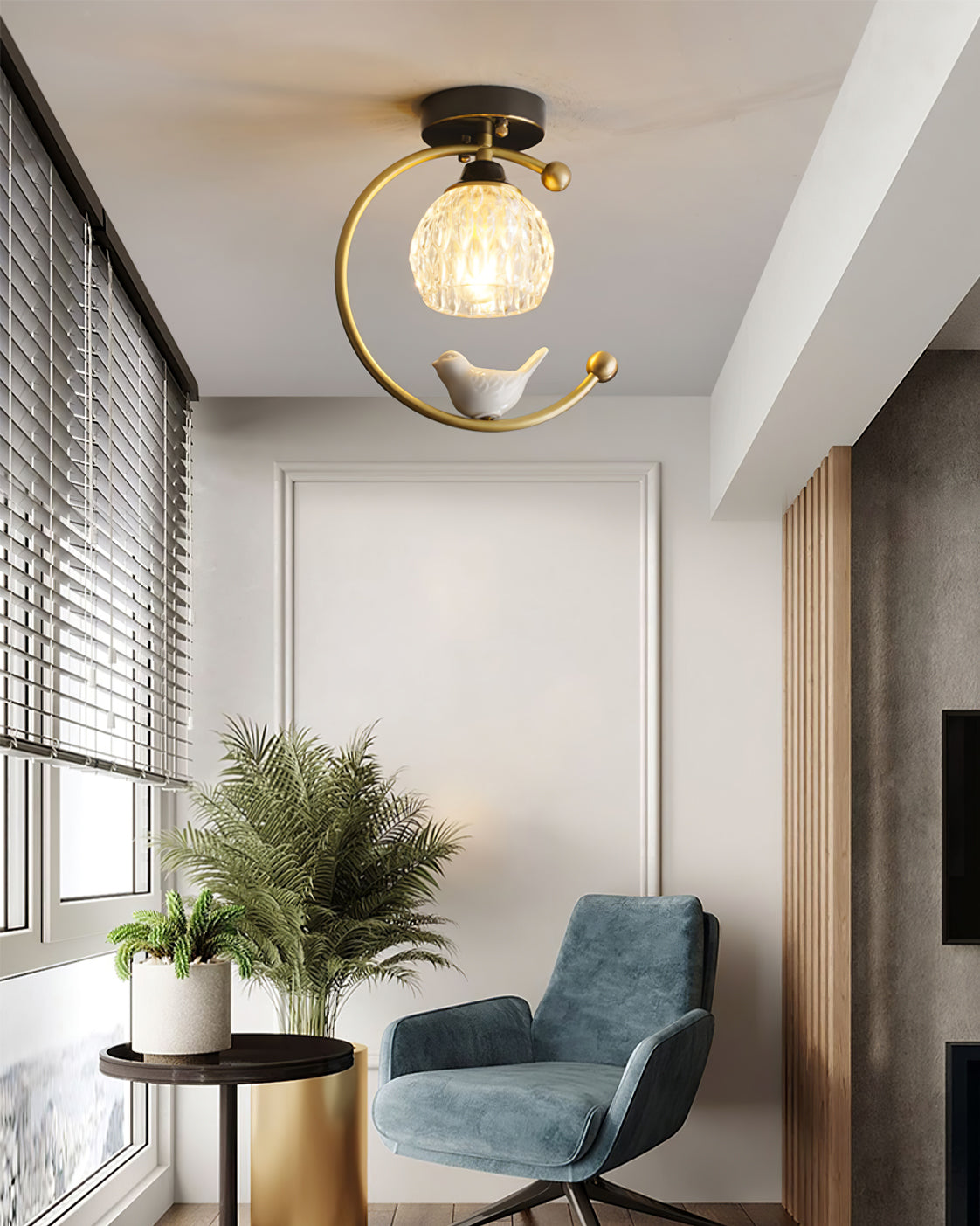 Modern Bird Ceiling Light  Brass Frame Glass Shade - Product detail 18