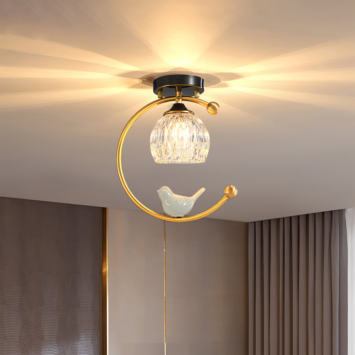 Modern Bird Ceiling Light  Brass Frame Glass Shade - Product detail 5