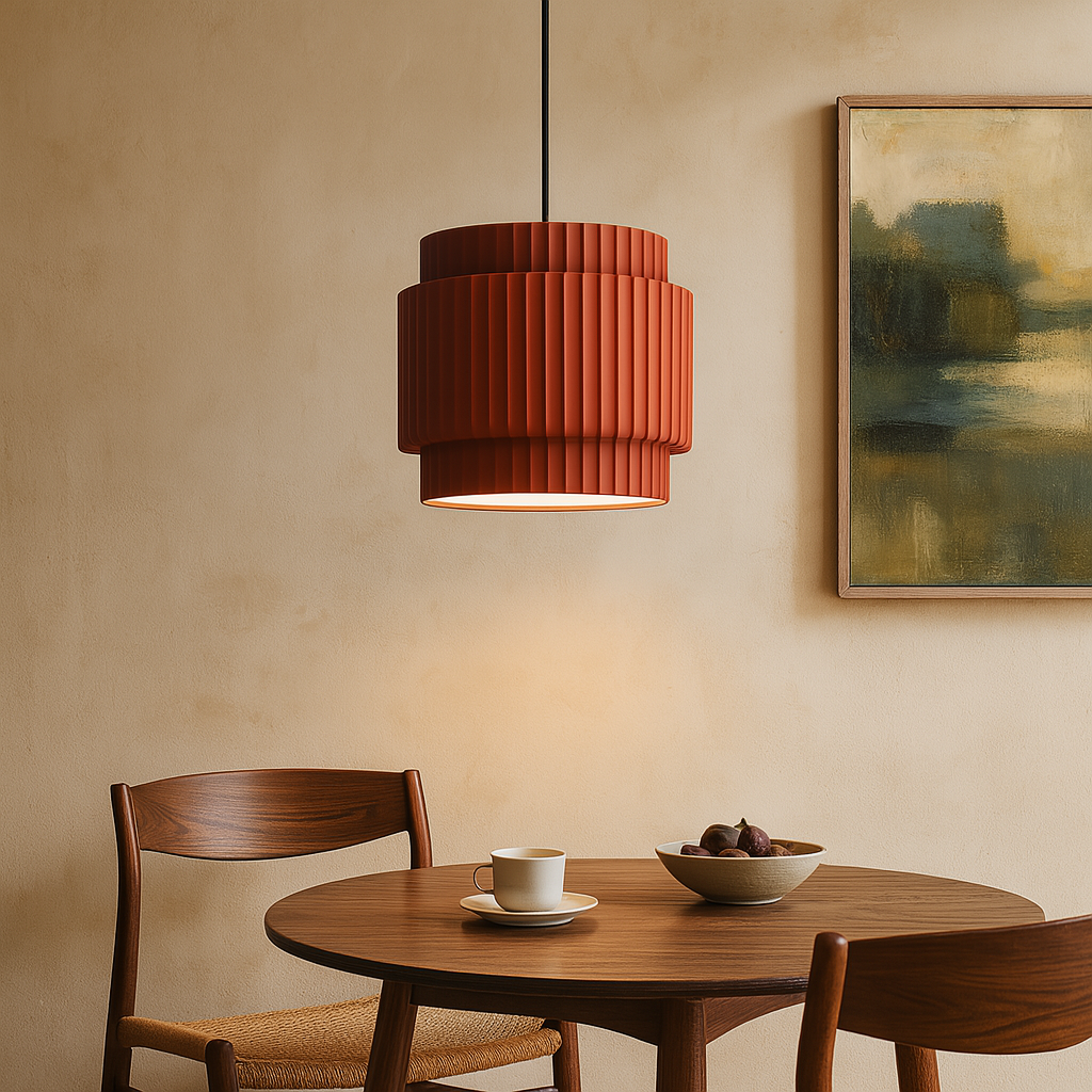 Modern Pendant Light  Ribbed Ceramic Shade Design - Detailed view