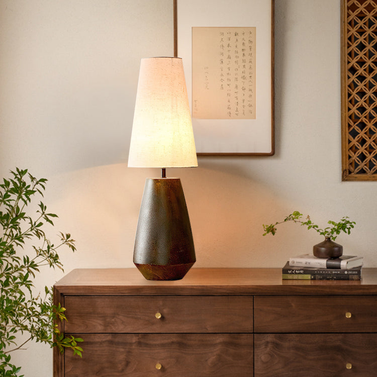 Ceramic Table Lamp  Tapered Base With Fabric Shade - Detailed view