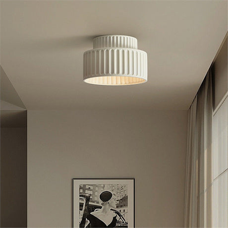 Ceramic Ceiling Light  Fluted White Minimalist Design - Product showcase