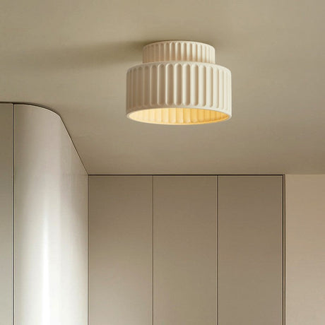 Ceramic Ceiling Light  Fluted White Minimalist Design - Detailed view