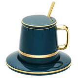 Ceramic Coffee Mug Set  Teal Green with Gold Rim Accents - Detailed view