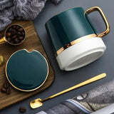 Ceramic Coffee Mug Set  Teal Green with Gold Rim Accents - Product detail 6