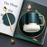 Ceramic Coffee Mug Set  Teal Green with Gold Rim Accents - Product detail 8