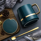 Ceramic Coffee Mug Set  Teal Green with Gold Rim Accents - Product detail 9