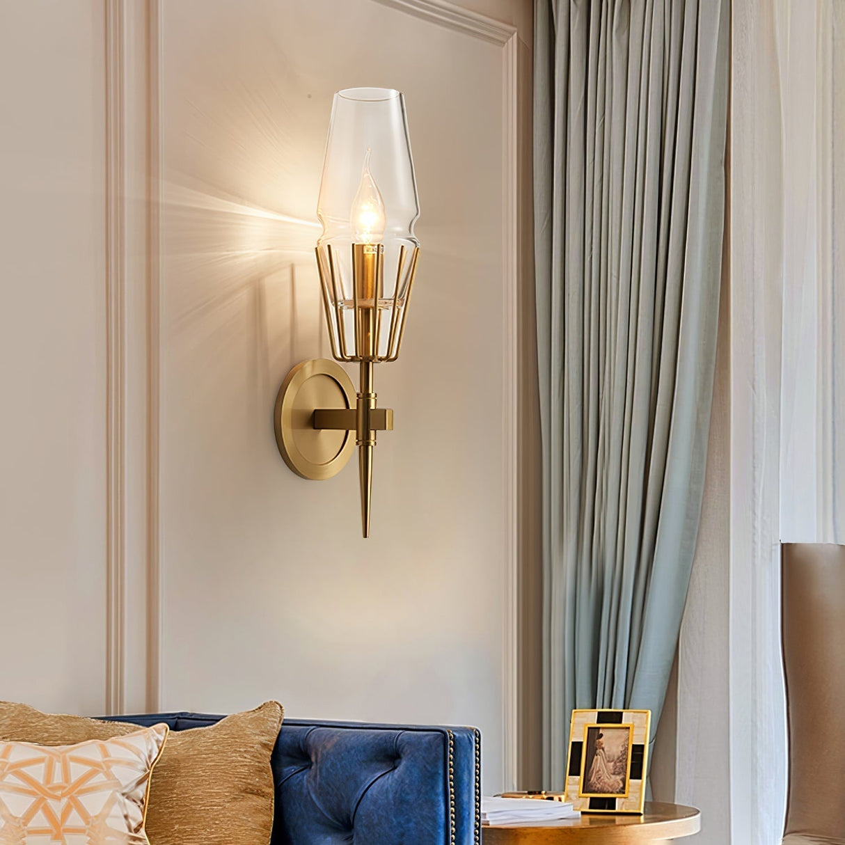 Modern Wall Sconce  Brass Frame Clear Glass Shade - Product detail 9