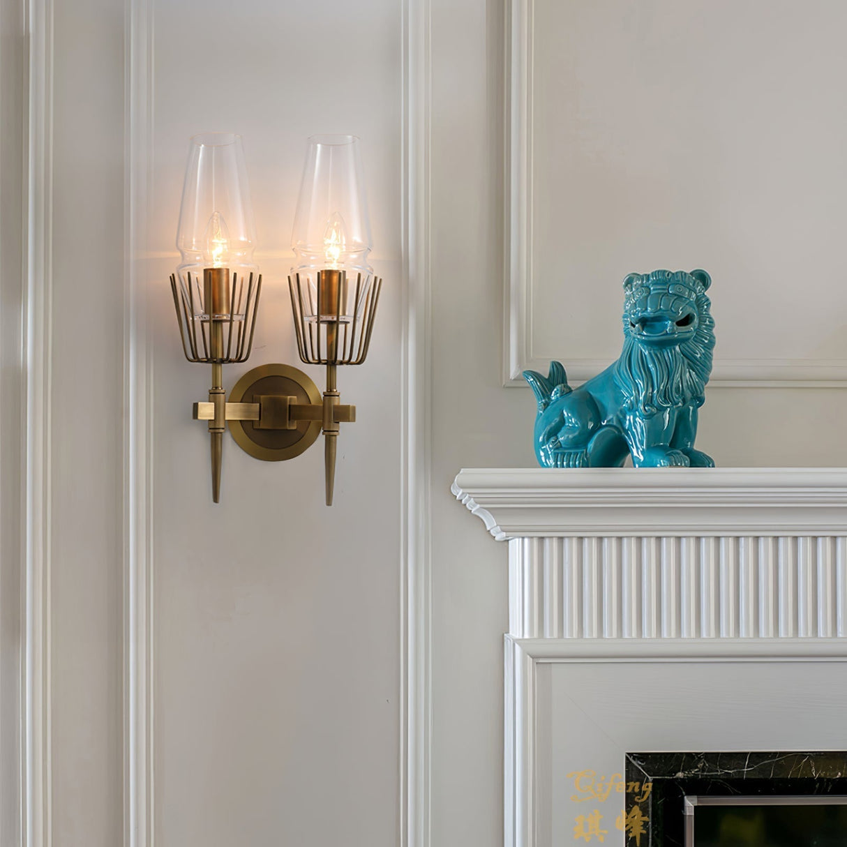Modern Wall Sconce  Brass Frame Clear Glass Shade - Product detail 10