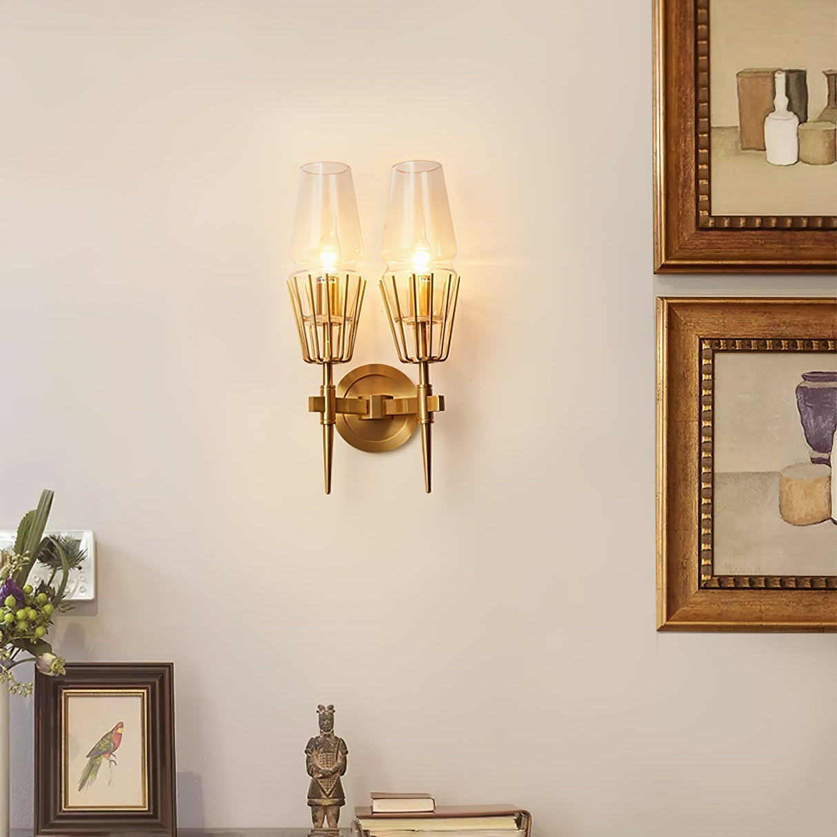 Modern Wall Sconce  Brass Frame Clear Glass Shade - Product example