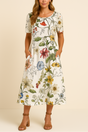 Botanical Midi Dress  Garden Floral Print Cotton Blend - Product detail 4