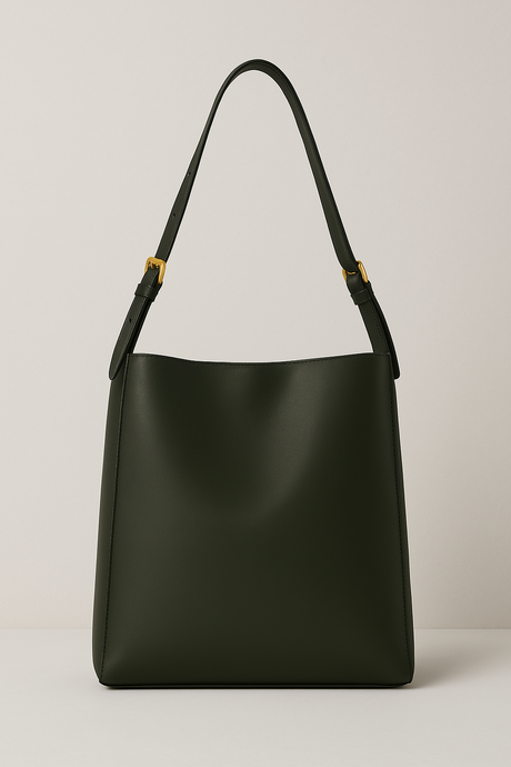 Vegan Leather Shoulder Bag  Forest Green Classic Design - Product showcase