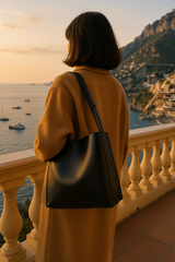 Vegan Leather Shoulder Bag  Forest Green Classic Design - Detailed view