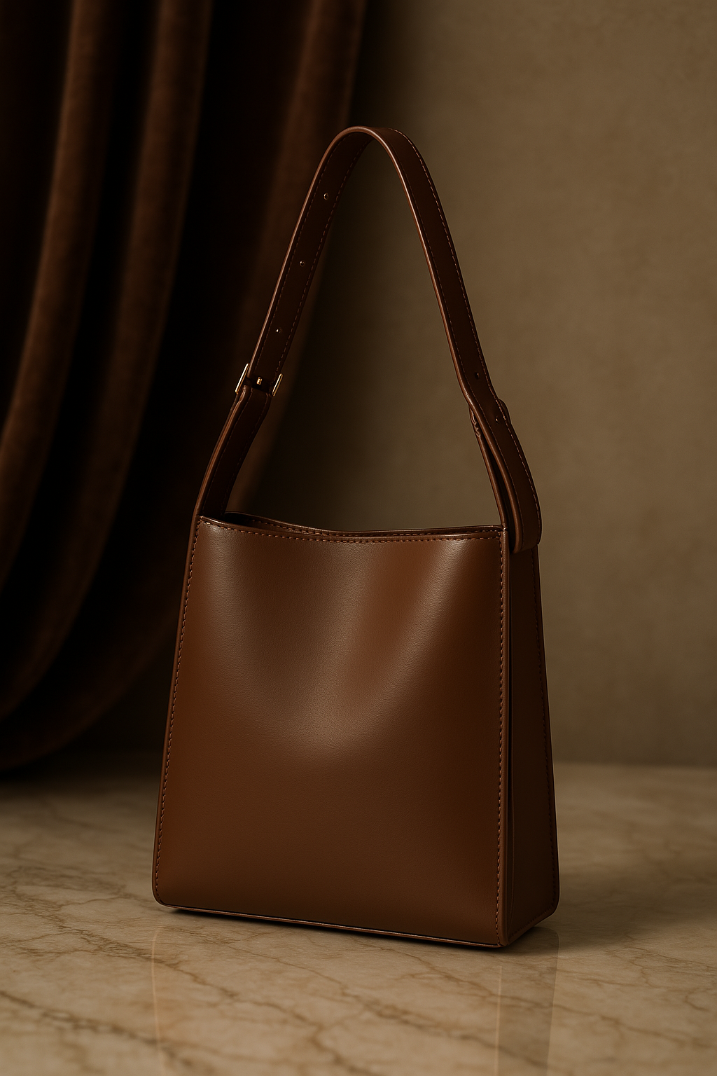 Vegan Leather Shoulder Bag  Forest Green Classic Design - Product detail 6