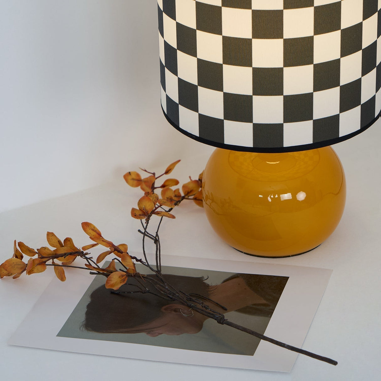Geometric Table Lamp  Orange Glass Base with Checkerboard Shade - Product detail 15