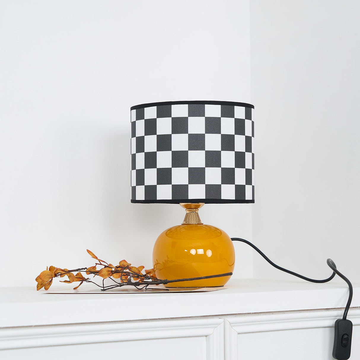 Geometric Table Lamp  Orange Glass Base with Checkerboard Shade - Product detail 22