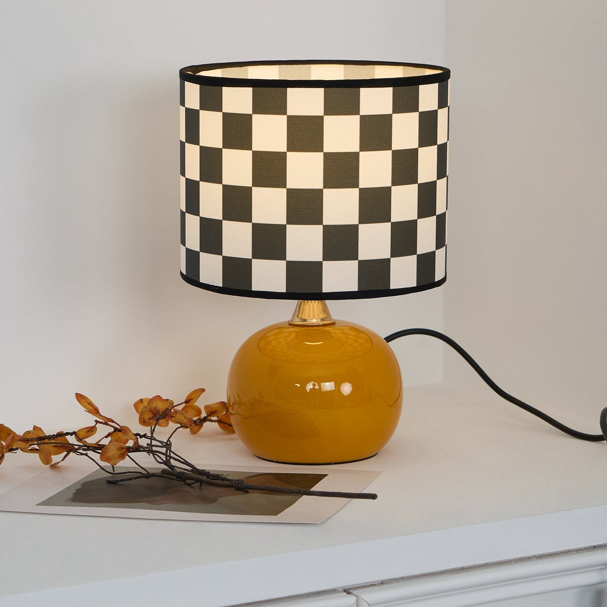 Geometric Table Lamp  Orange Glass Base with Checkerboard Shade - Product detail 13