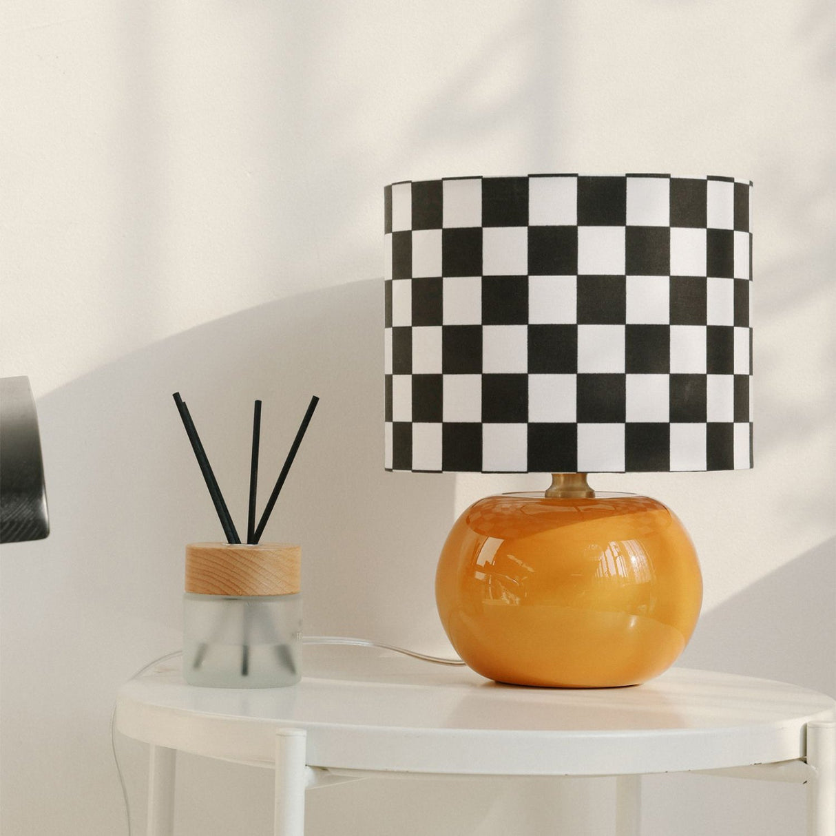 Geometric Table Lamp  Orange Glass Base with Checkerboard Shade - Product detail 7