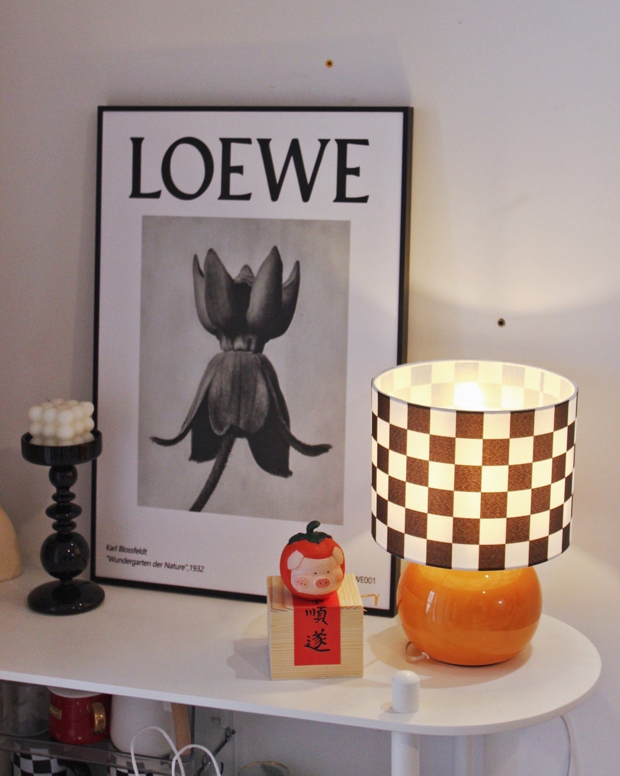 Geometric Table Lamp  Orange Glass Base with Checkerboard Shade - Product detail 9