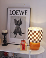 Geometric Table Lamp  Orange Glass Base with Checkerboard Shade - Product detail 9