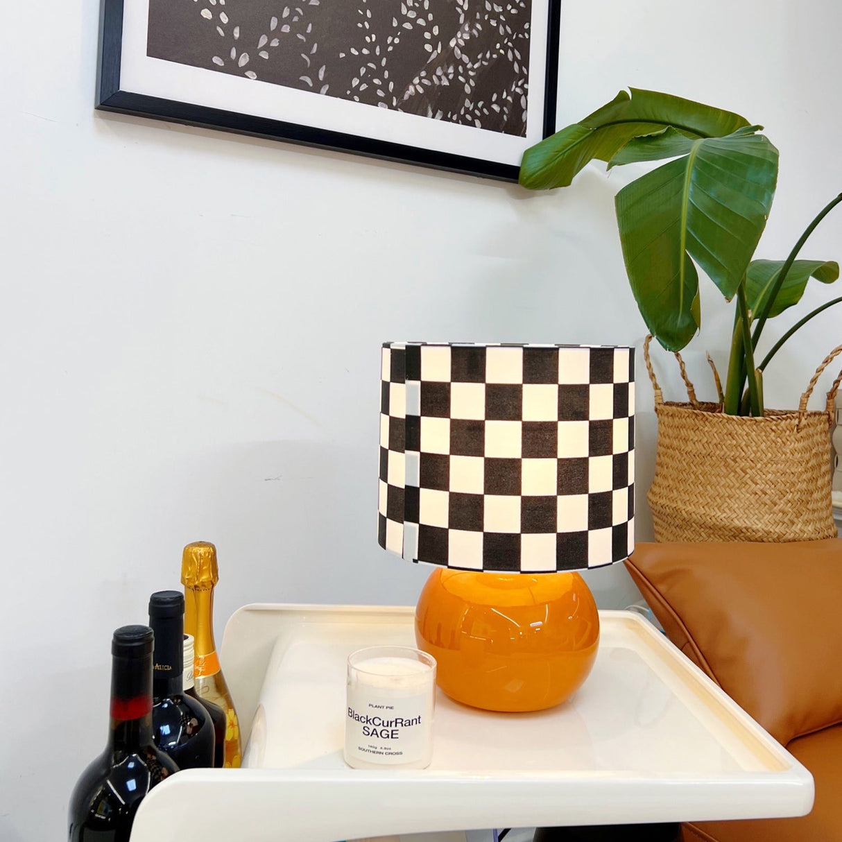 Geometric Table Lamp  Orange Glass Base with Checkerboard Shade - Product detail 23