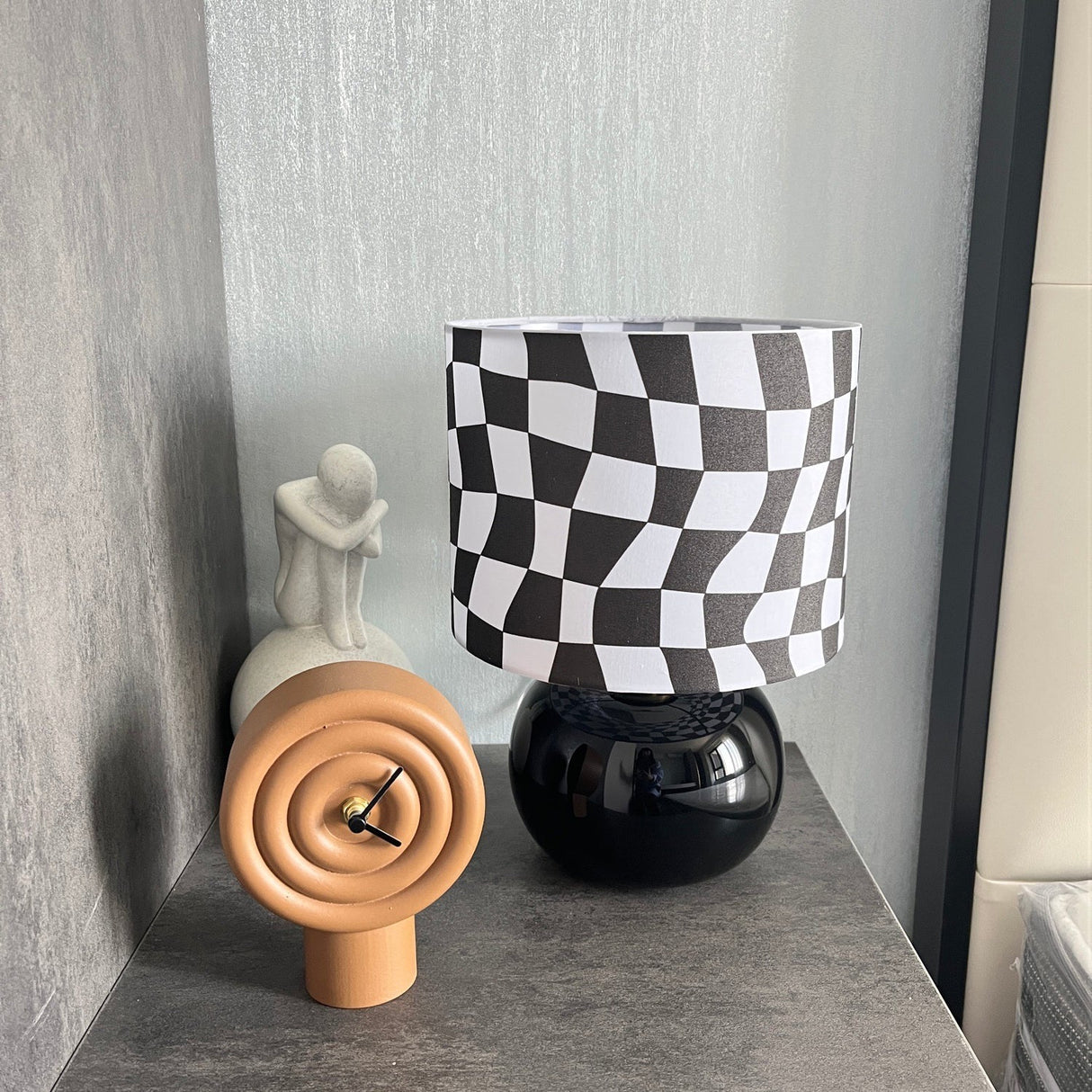 Geometric Table Lamp  Orange Glass Base with Checkerboard Shade - Product detail 24
