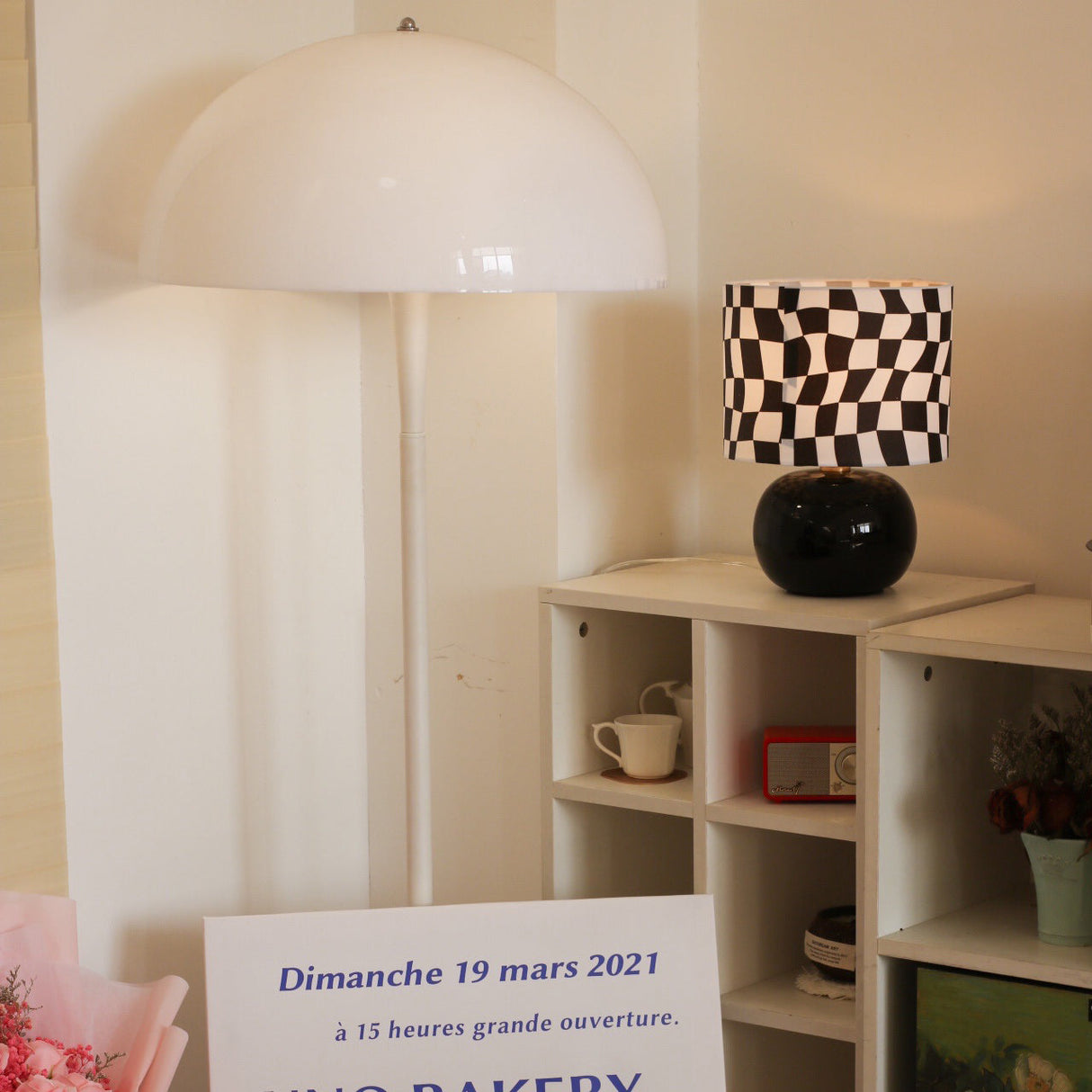 Geometric Table Lamp  Orange Glass Base with Checkerboard Shade - Product detail 31