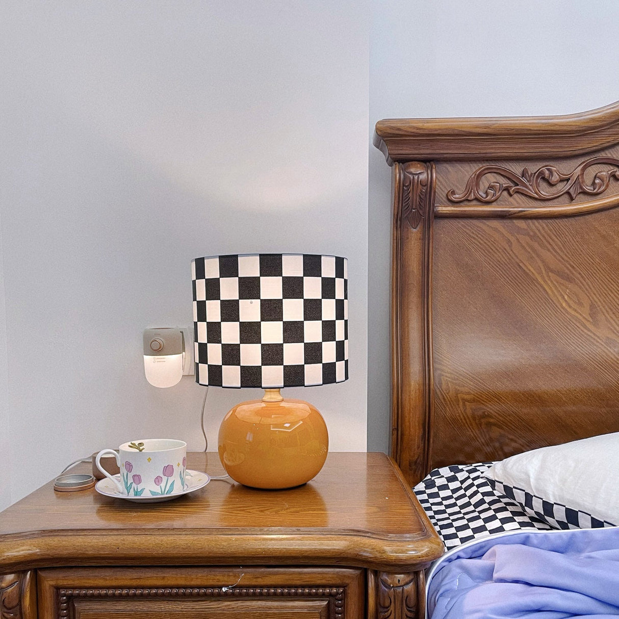 Geometric Table Lamp  Orange Glass Base with Checkerboard Shade - Product detail 32