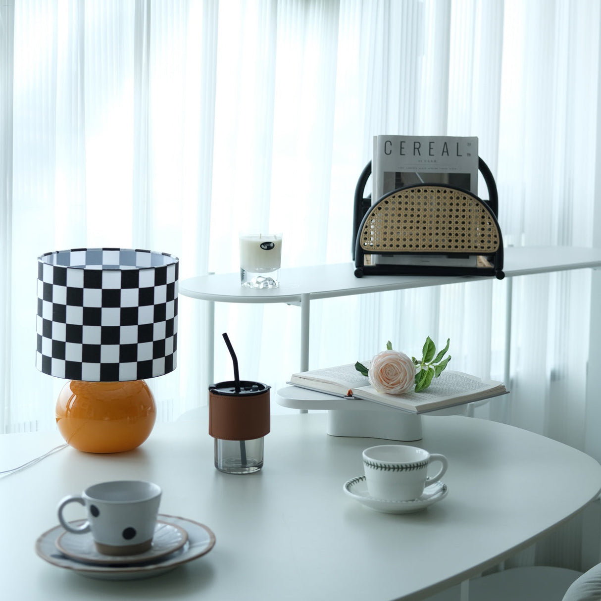 Geometric Table Lamp  Orange Glass Base with Checkerboard Shade - Product detail 34